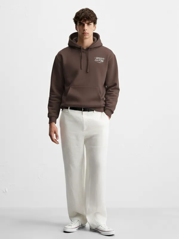 Highlander Men Brown Hooded Pullover Sweatshirt