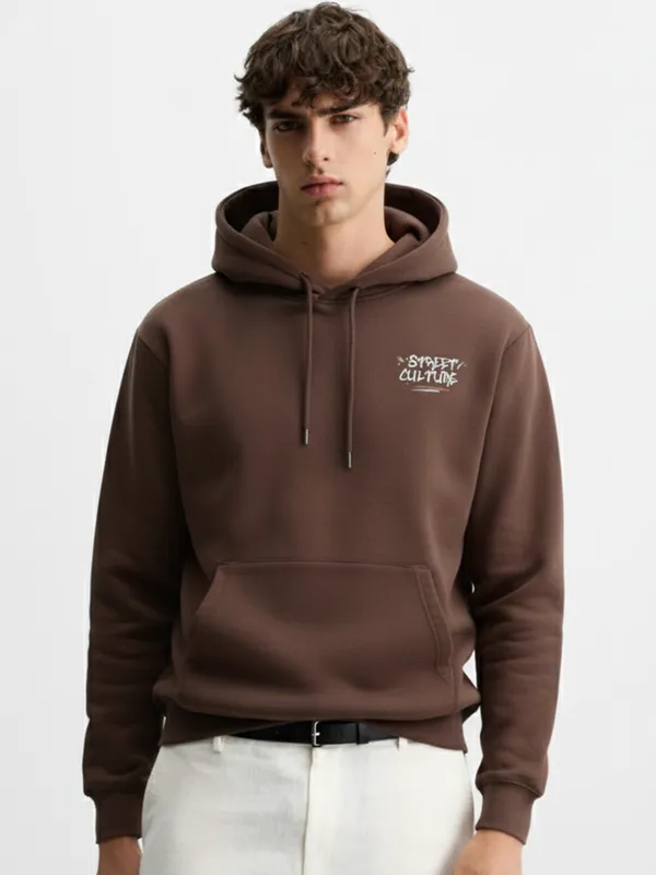 Highlander Men Brown Hooded Pullover Sweatshirt