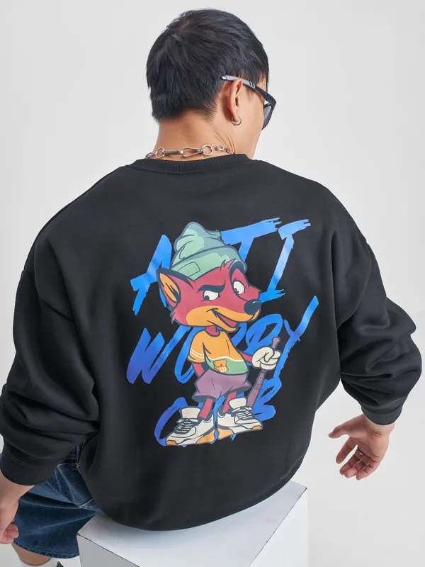 Highlander Men Black Round Neck Pullover Sweatshirt