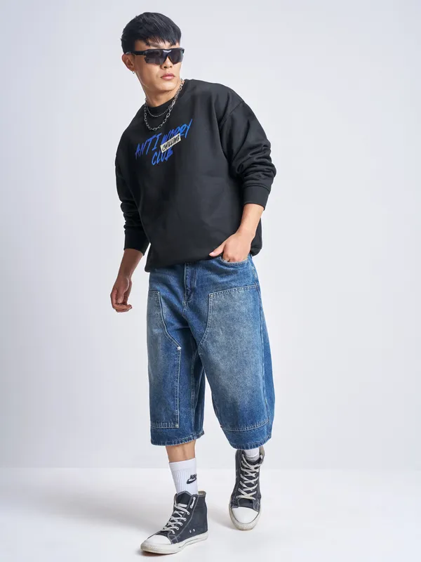 Highlander Men Black Round Neck Pullover Sweatshirt