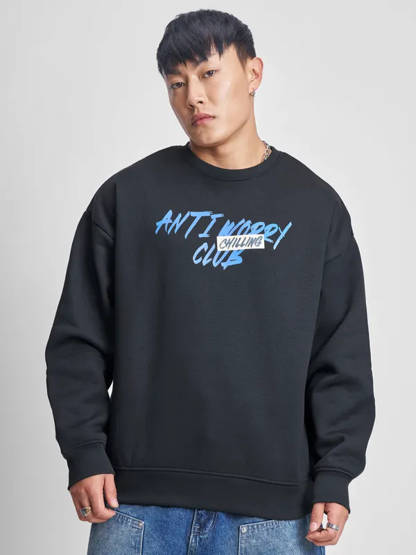 Highlander Men Black Round Neck Pullover Sweatshirt