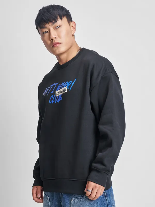 Highlander Men Black Round Neck Pullover Sweatshirt