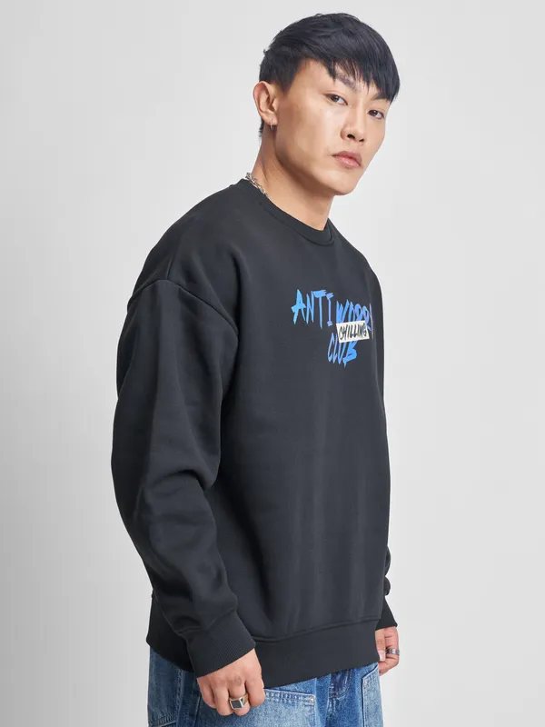 Highlander Men Black Round Neck Pullover Sweatshirt