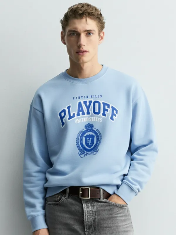 Highlander Men Blue Round Neck Pullover Sweatshirt