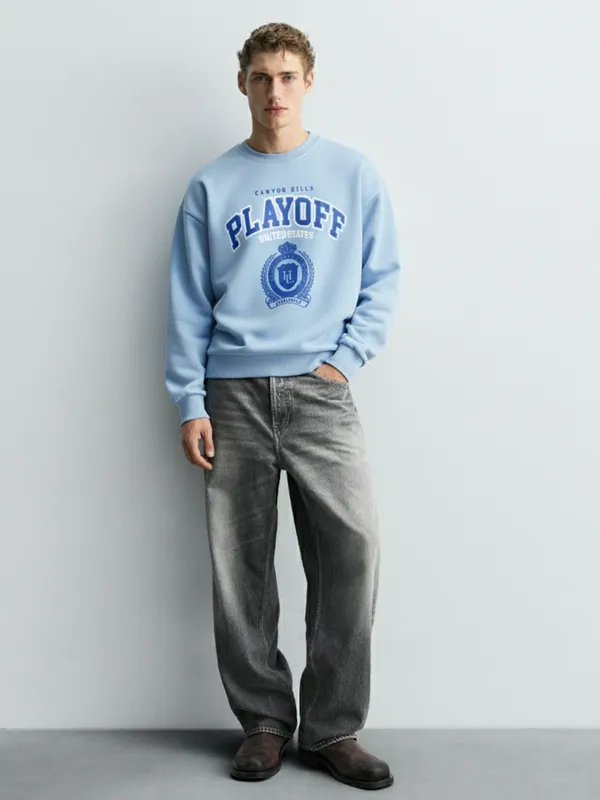 Highlander Men Blue Round Neck Pullover Sweatshirt