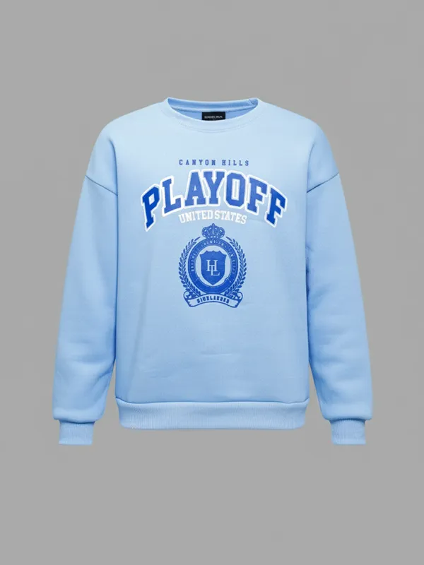 Highlander Men Blue Round Neck Pullover Sweatshirt