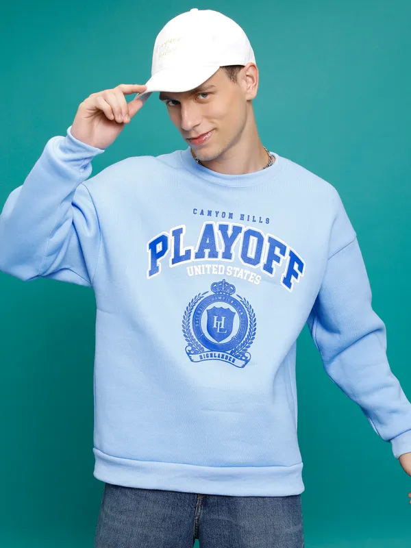 Highlander Men Blue Round Neck Pullover Sweatshirt