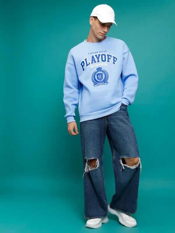 Highlander Men Blue Round Neck Pullover Sweatshirt