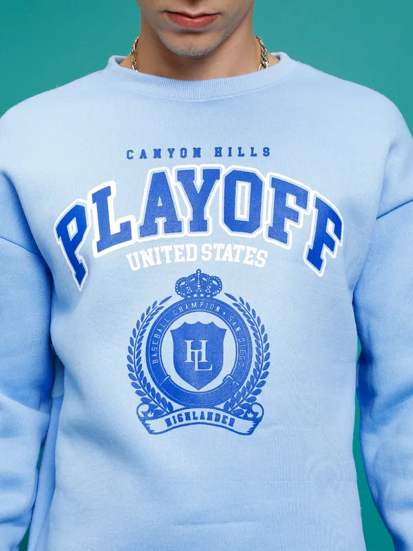 Highlander Men Blue Round Neck Pullover Sweatshirt