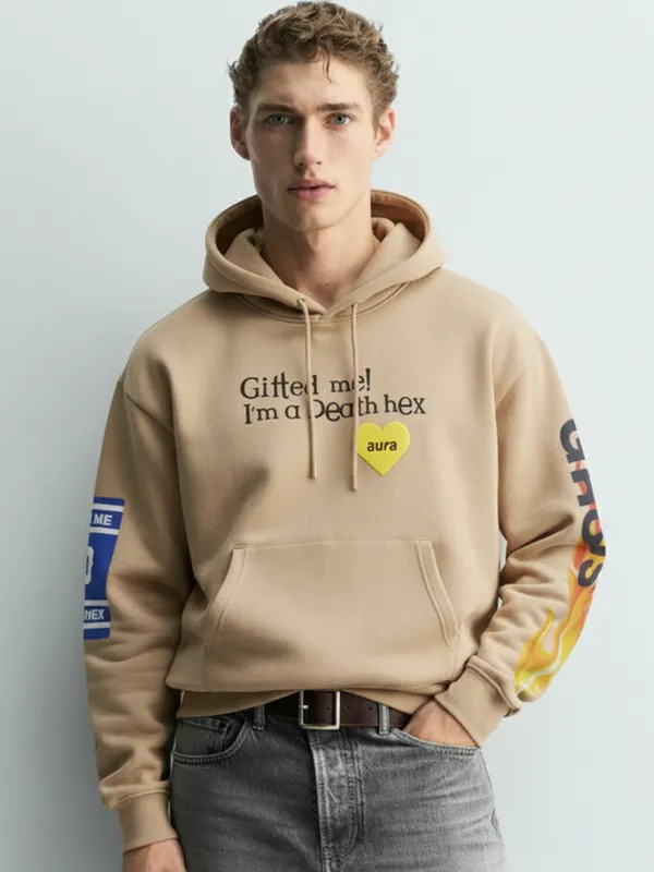 Highlander Men Beige Hooded Pullover Sweatshirt