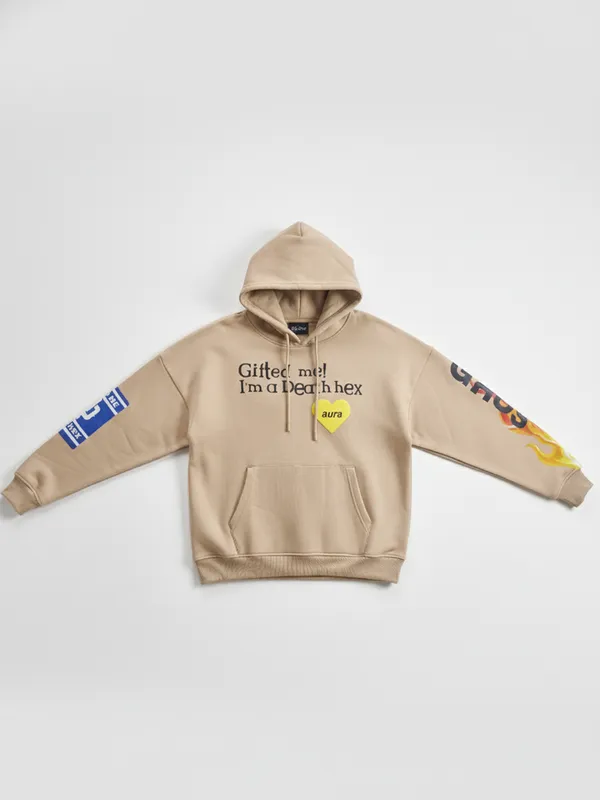 Highlander Men Beige Hooded Pullover Sweatshirt