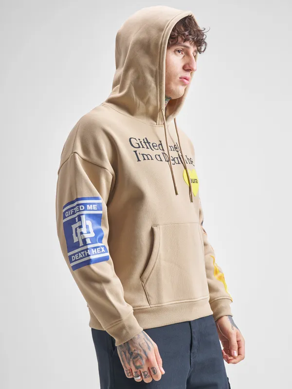 Highlander Men Beige Hooded Pullover Sweatshirt