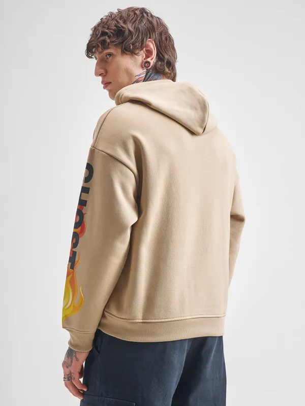 Highlander Men Beige Hooded Pullover Sweatshirt