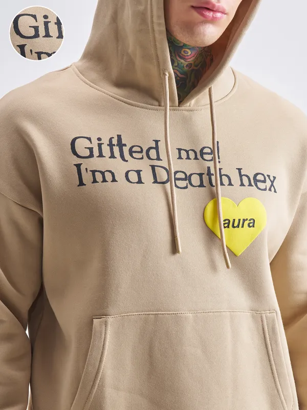 Highlander Men Beige Hooded Pullover Sweatshirt