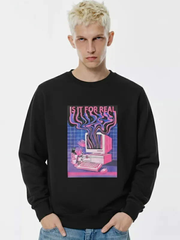 Highlander Men Black Round Neck Pullover Sweatshirt