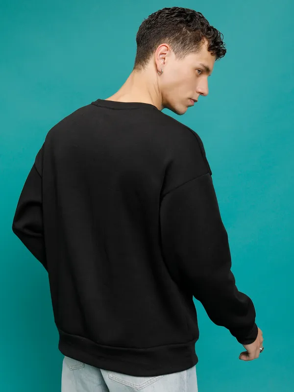 Highlander Men Black Round Neck Pullover Sweatshirt