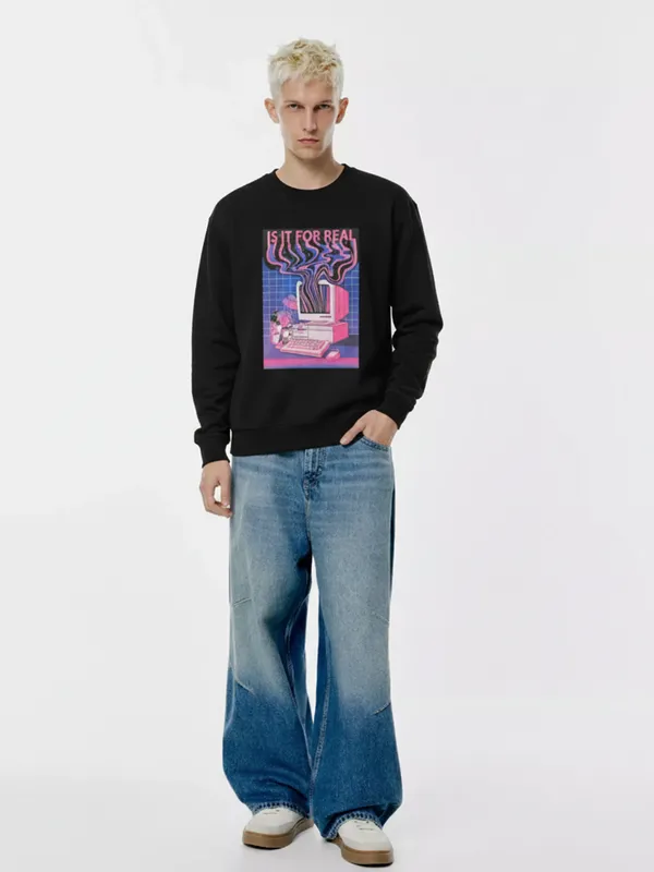 Highlander Men Black Round Neck Pullover Sweatshirt