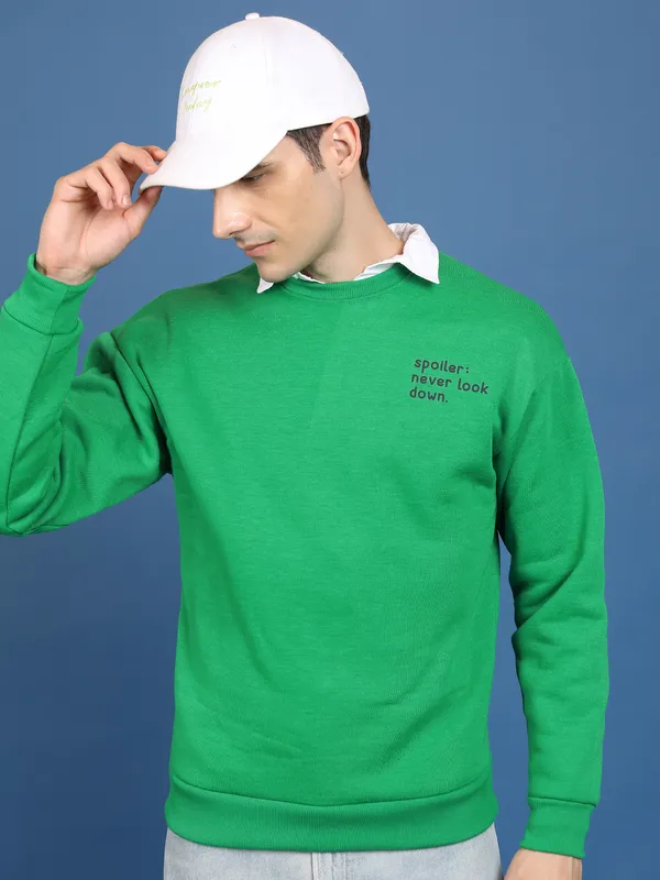 Highlander Men Green Round Neck Pullover Sweatshirt