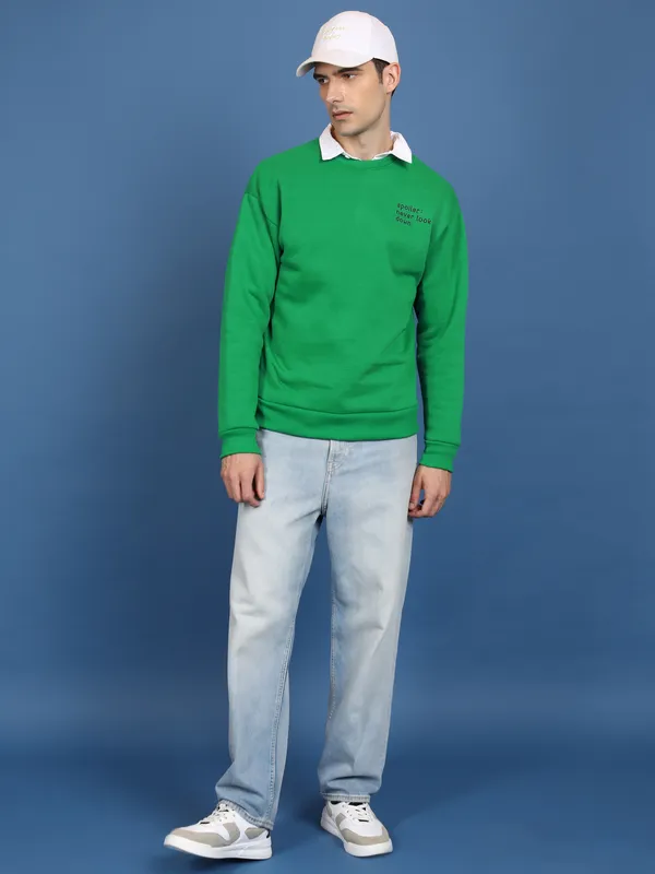 Highlander Men Green Round Neck Pullover Sweatshirt