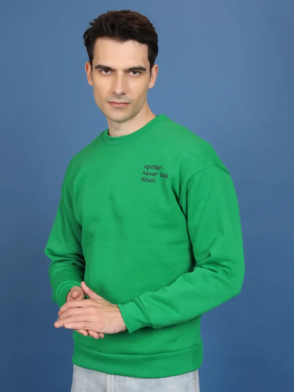 Highlander Men Green Round Neck Pullover Sweatshirt