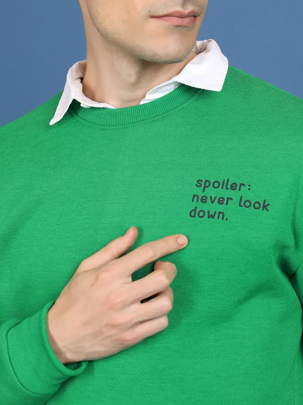 Highlander Men Green Round Neck Pullover Sweatshirt