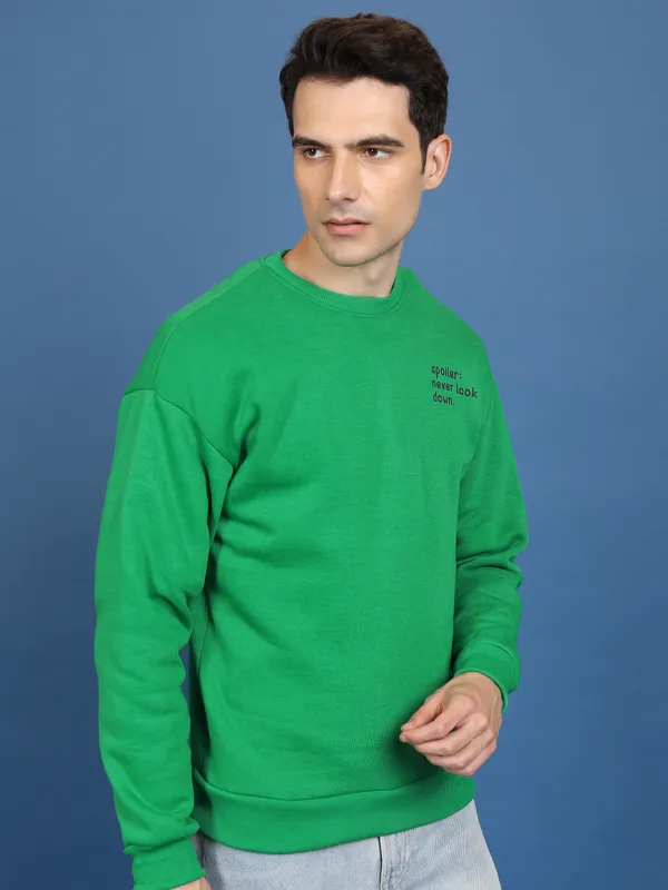 Highlander Men Green Round Neck Pullover Sweatshirt