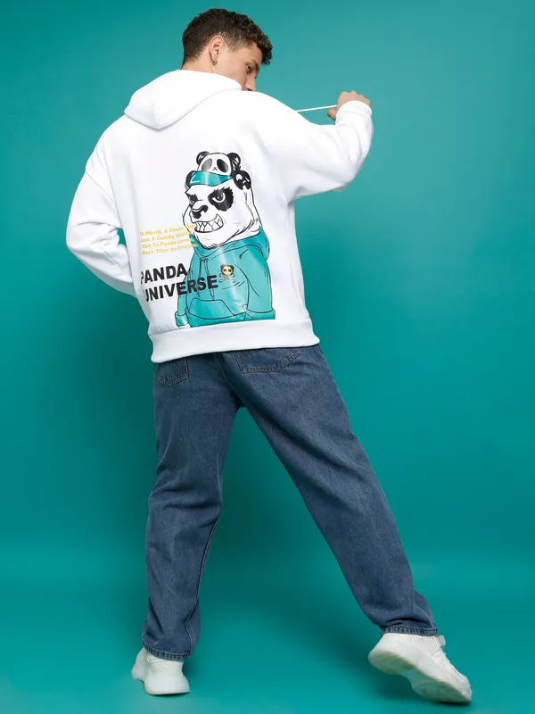 Highlander Men White Hooded Pullover Sweatshirt