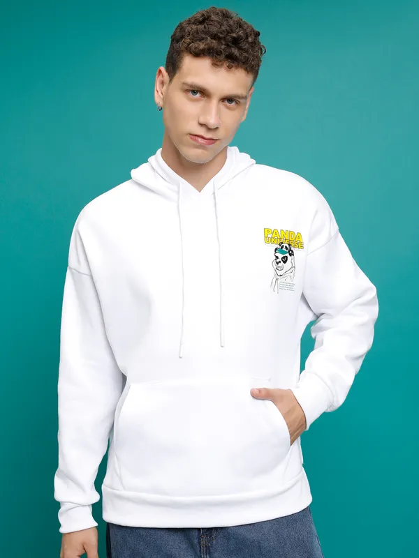 Highlander Men White Hooded Pullover Sweatshirt