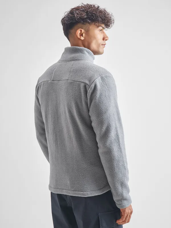 Highlander Men Grey Mock Collar Front-Open Sweatshirt