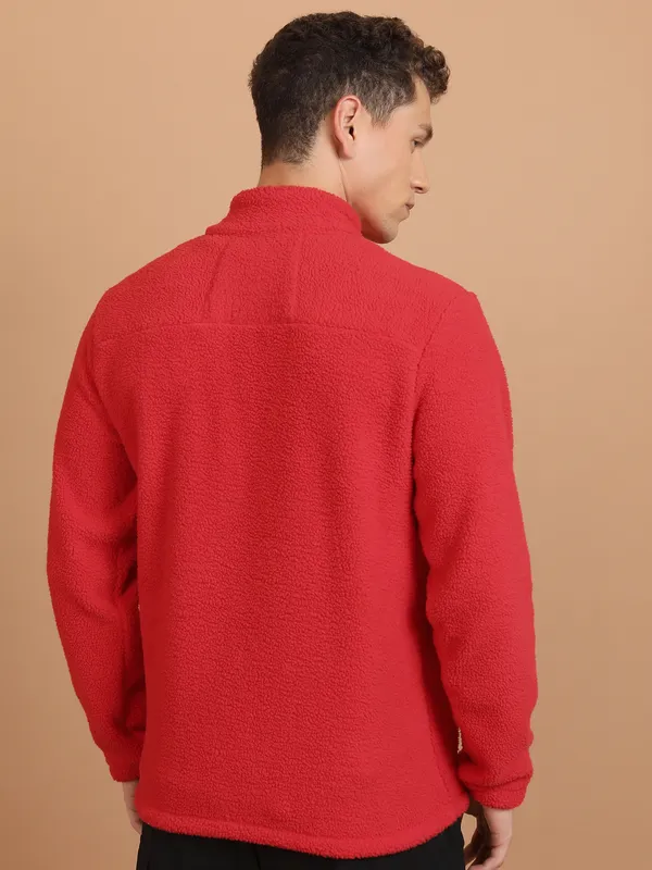 Highlander Men Red Mock Collar Front-Open Sweatshirt
