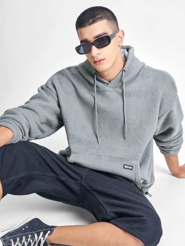 Highlander Men Grey Hooded Pullover Sweatshirt