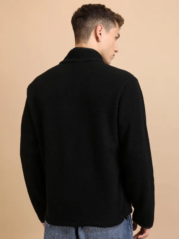 Highlander Men Black Mock Collar Pullover Sweatshirt