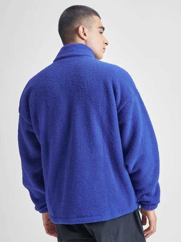 Highlander Men Blue Mock Collar Pullover Sweatshirt