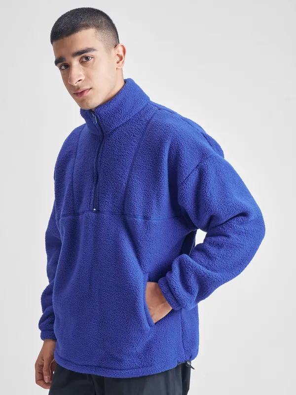 Highlander Men Blue Mock Collar Pullover Sweatshirt