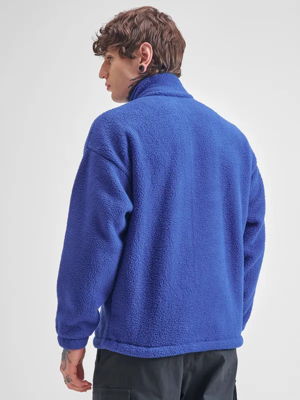 Highlander Men Blue Mock Collar Pullover Sweatshirt