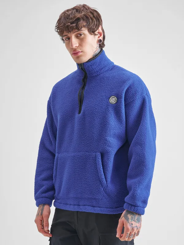 Highlander Men Blue Mock Collar Pullover Sweatshirt