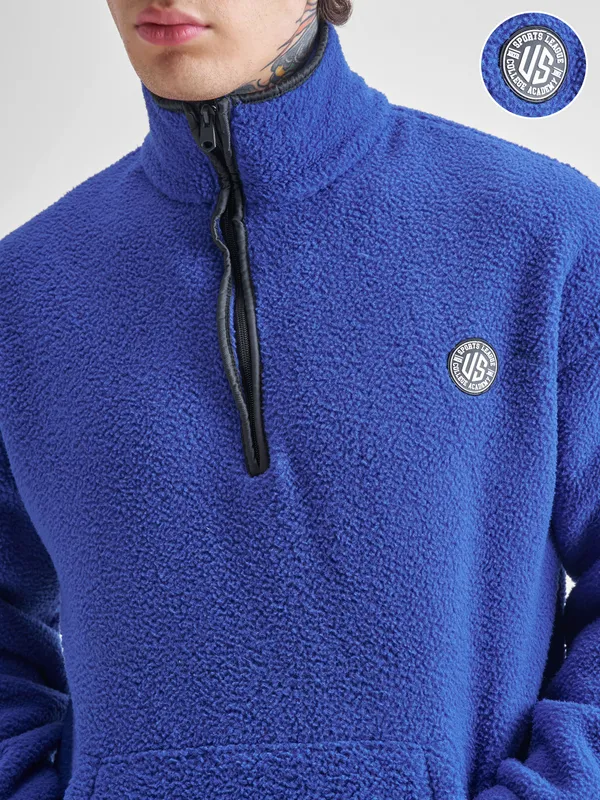Highlander Men Blue Mock Collar Pullover Sweatshirt