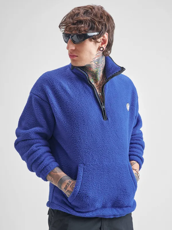 Highlander Men Blue Mock Collar Pullover Sweatshirt