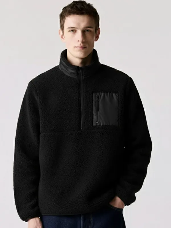 Highlander Men Black Mock Collar Pullover Sweatshirt