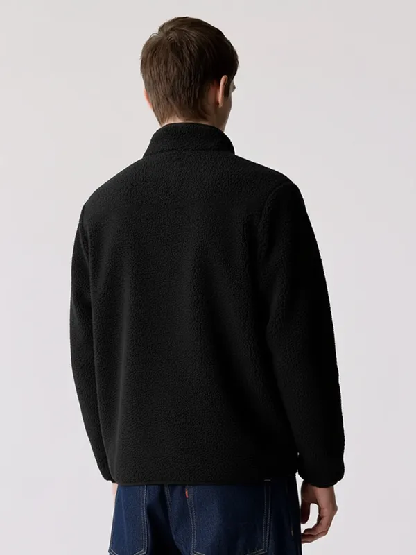 Highlander Men Black Mock Collar Pullover Sweatshirt