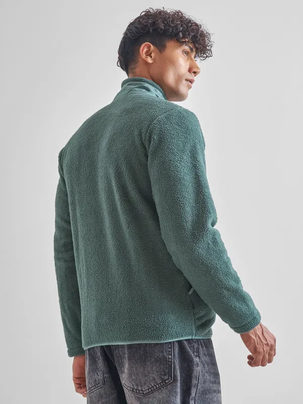Highlander Men Green Mock Collar Pullover Sweatshirt