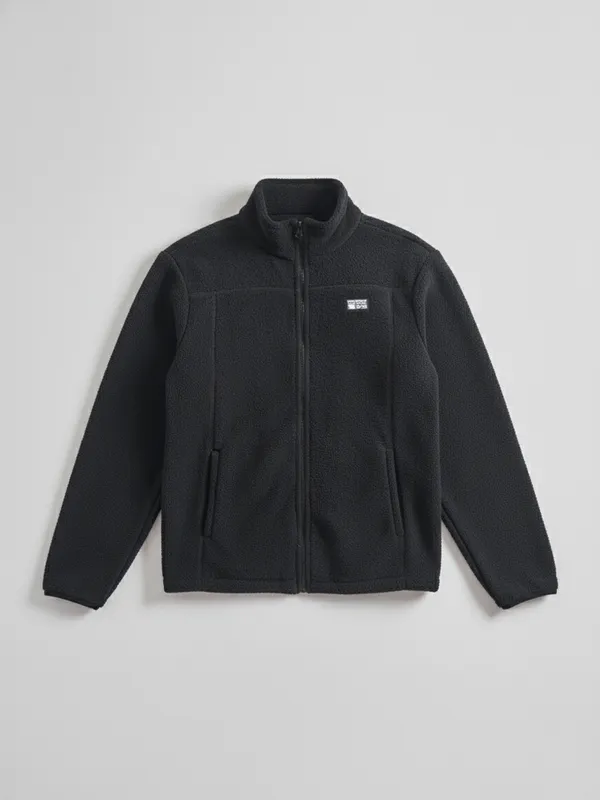 Highlander Men Black Mock Collar Front-Open Sweatshirt