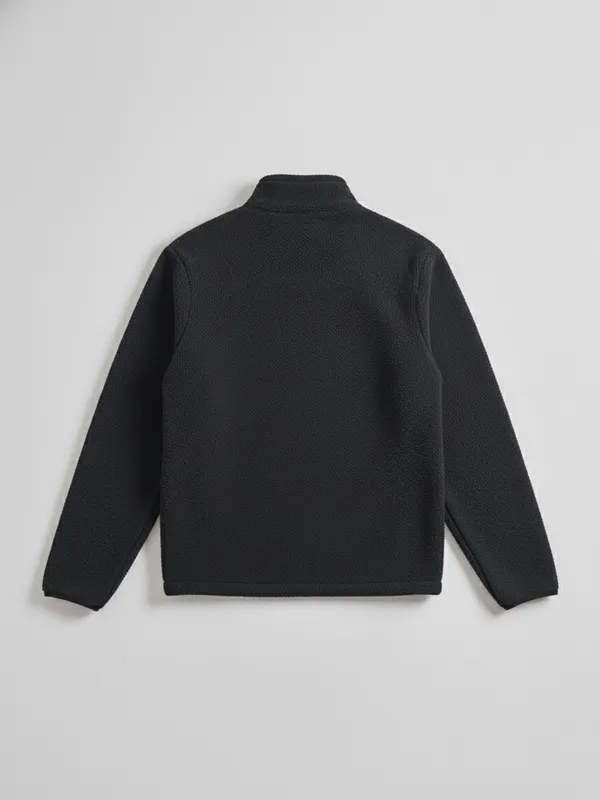 Highlander Men Black Mock Collar Front-Open Sweatshirt