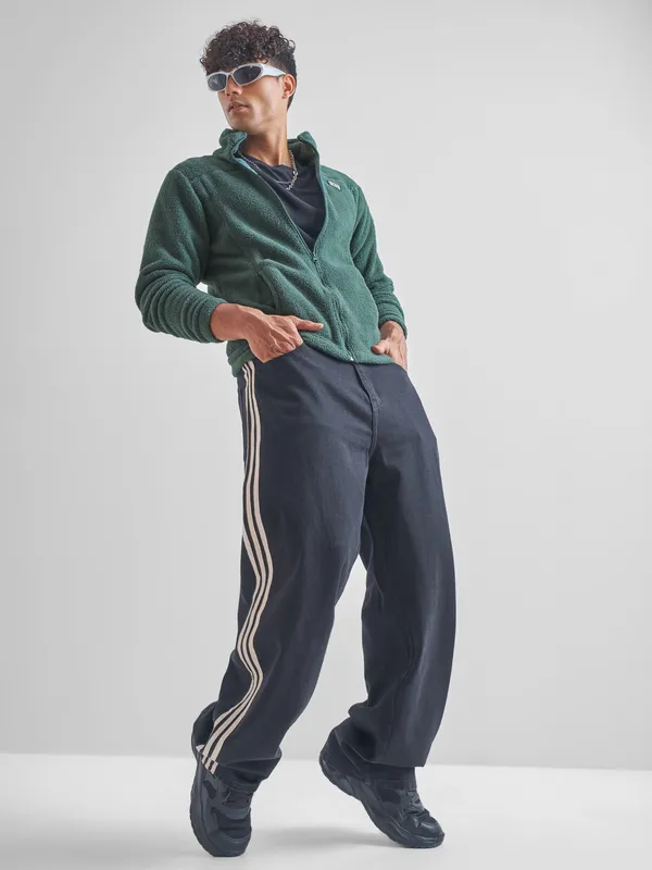 Highlander Men Green Mock Collar Front-Open Sweatshirt