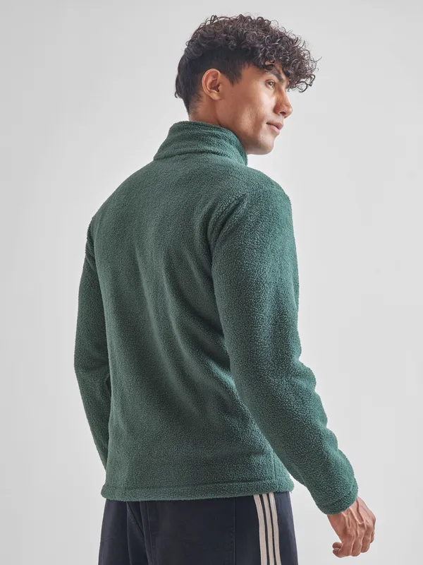 Highlander Men Green Mock Collar Front-Open Sweatshirt