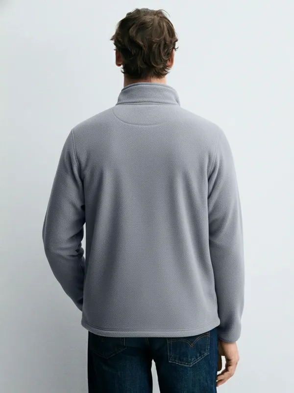 Highlander Men Grey Mock Collar Front-Open Sweatshirt