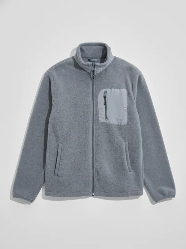 Highlander Men Grey Mock Collar Front-Open Sweatshirt