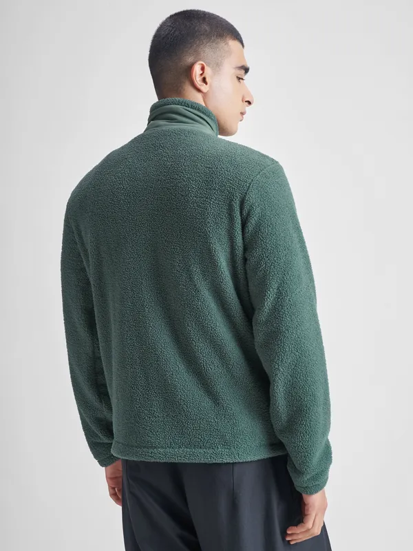 Highlander Men Green Mock Collar Front-Open Sweatshirt