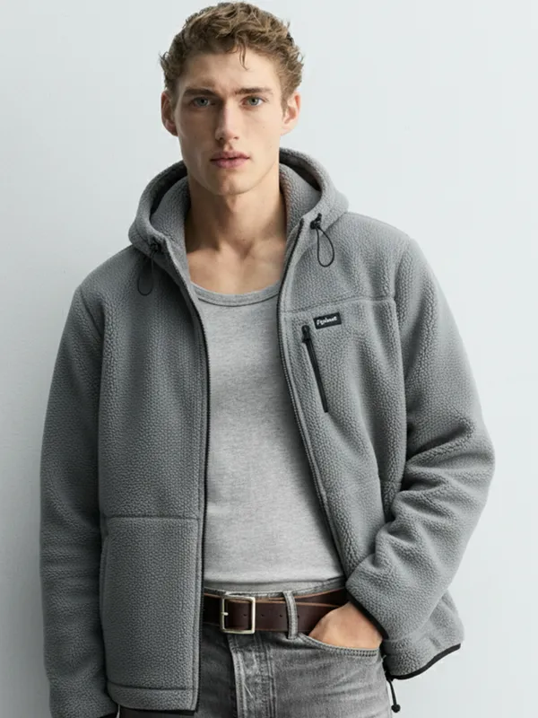 Highlander Men Grey Hooded Front-Open Sweatshirt