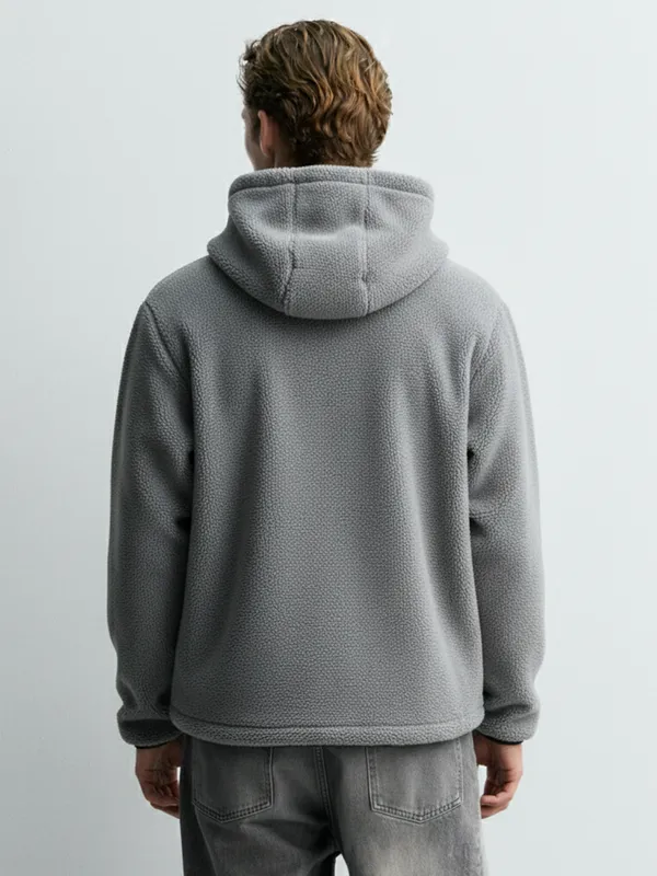 Highlander Men Grey Hooded Front-Open Sweatshirt